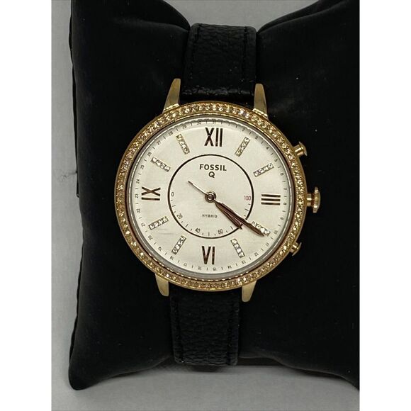 Fossil FTW5008 Women's Black Leather White Analog Dial Hybrid Smartwatch XX763 - Picture 1 of 11
